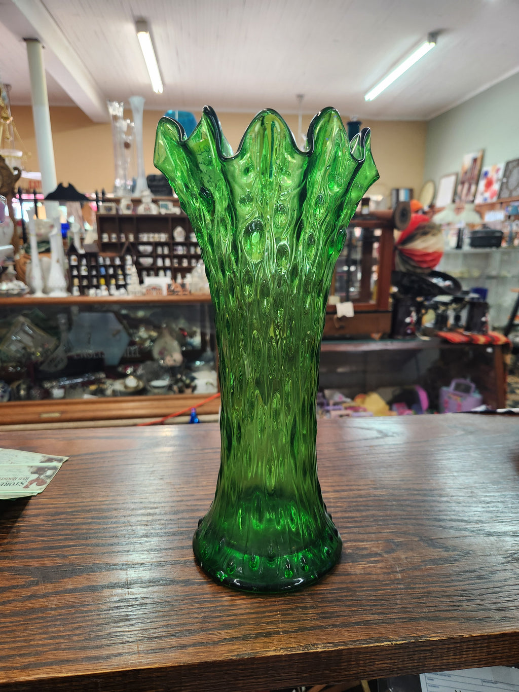 Vintage Green Glass Swung Vase – Tree Trunk Style