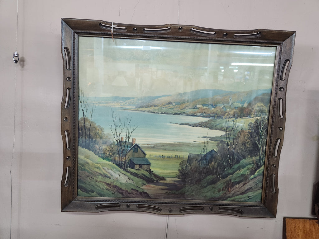Vintage Framed Artwork Landscape Artist Burton Sinclair Rustic Wooden Frame