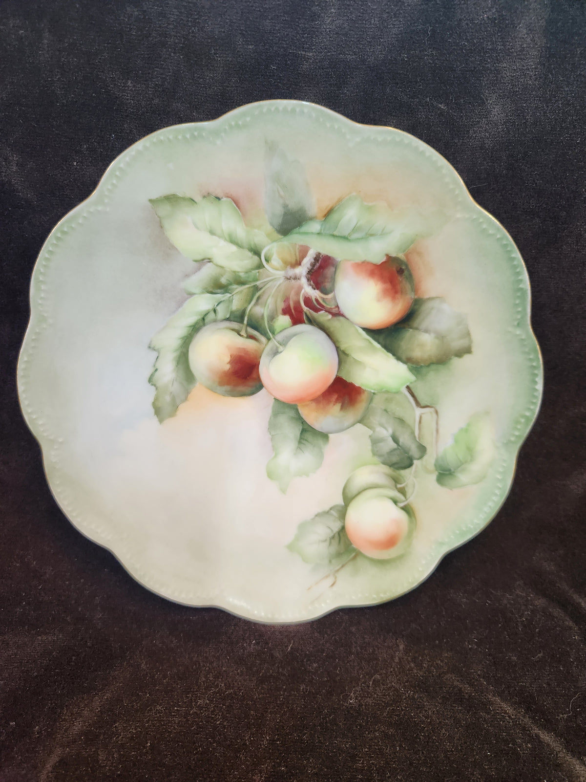 Antique Hand-Painted Porcelain Cabinet Plate Featuring Botanical Motif of Apples Haviland France
