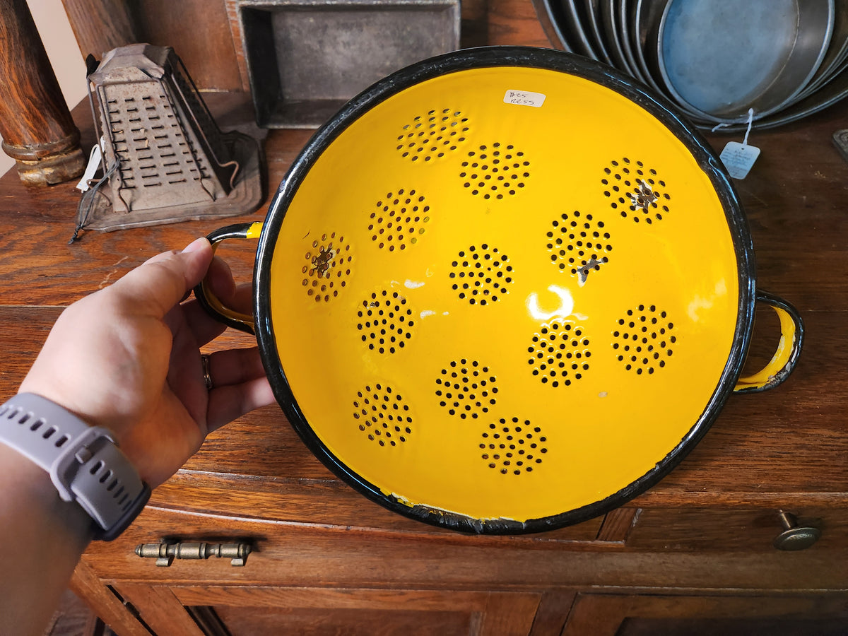 Vintage Yellow Enamelware Pedestal Colander