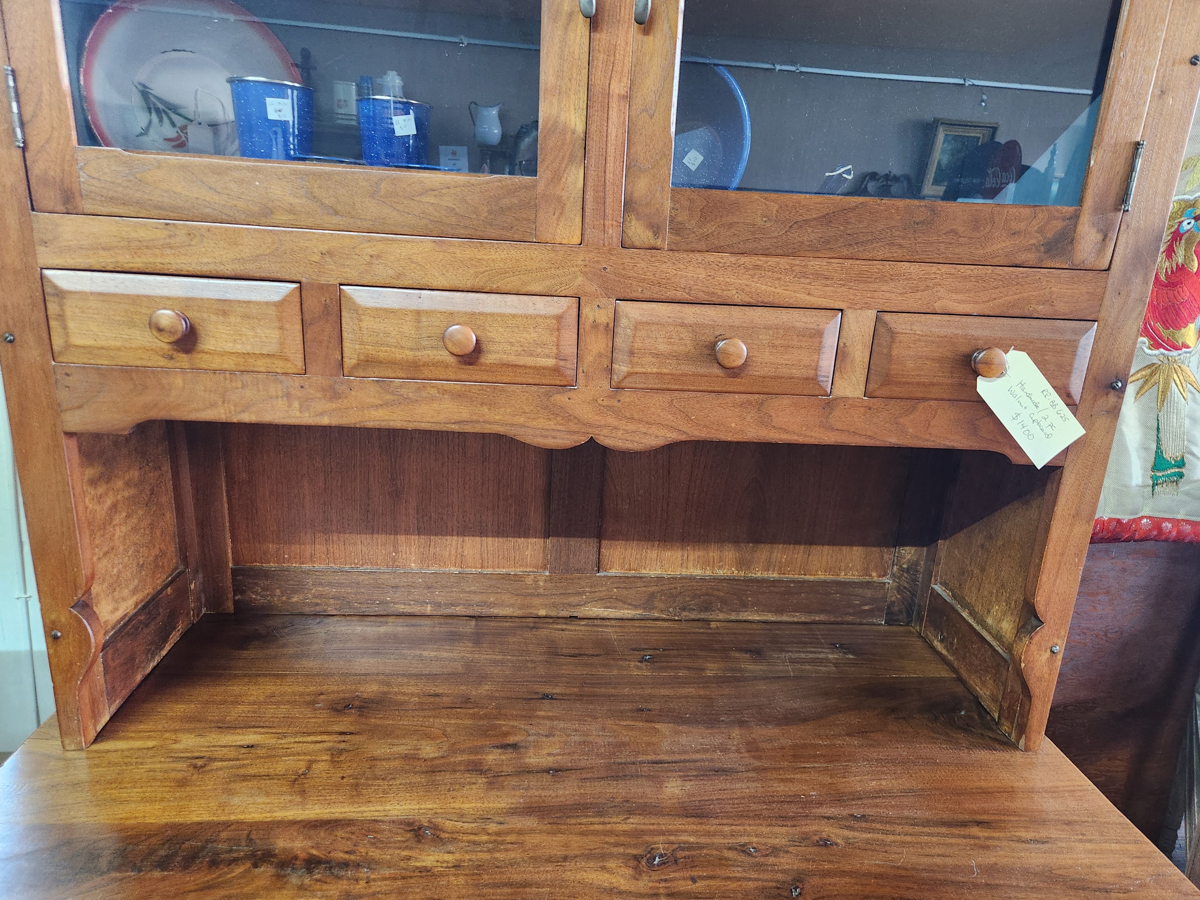 Traditional Walnut Two-Piece Wooden Kitchen Hutch & Lower Buffet/Sideboard