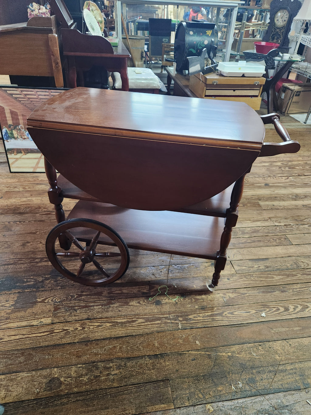 VIntage Solid Wood Drop-Leaf Tea & Bar Cart