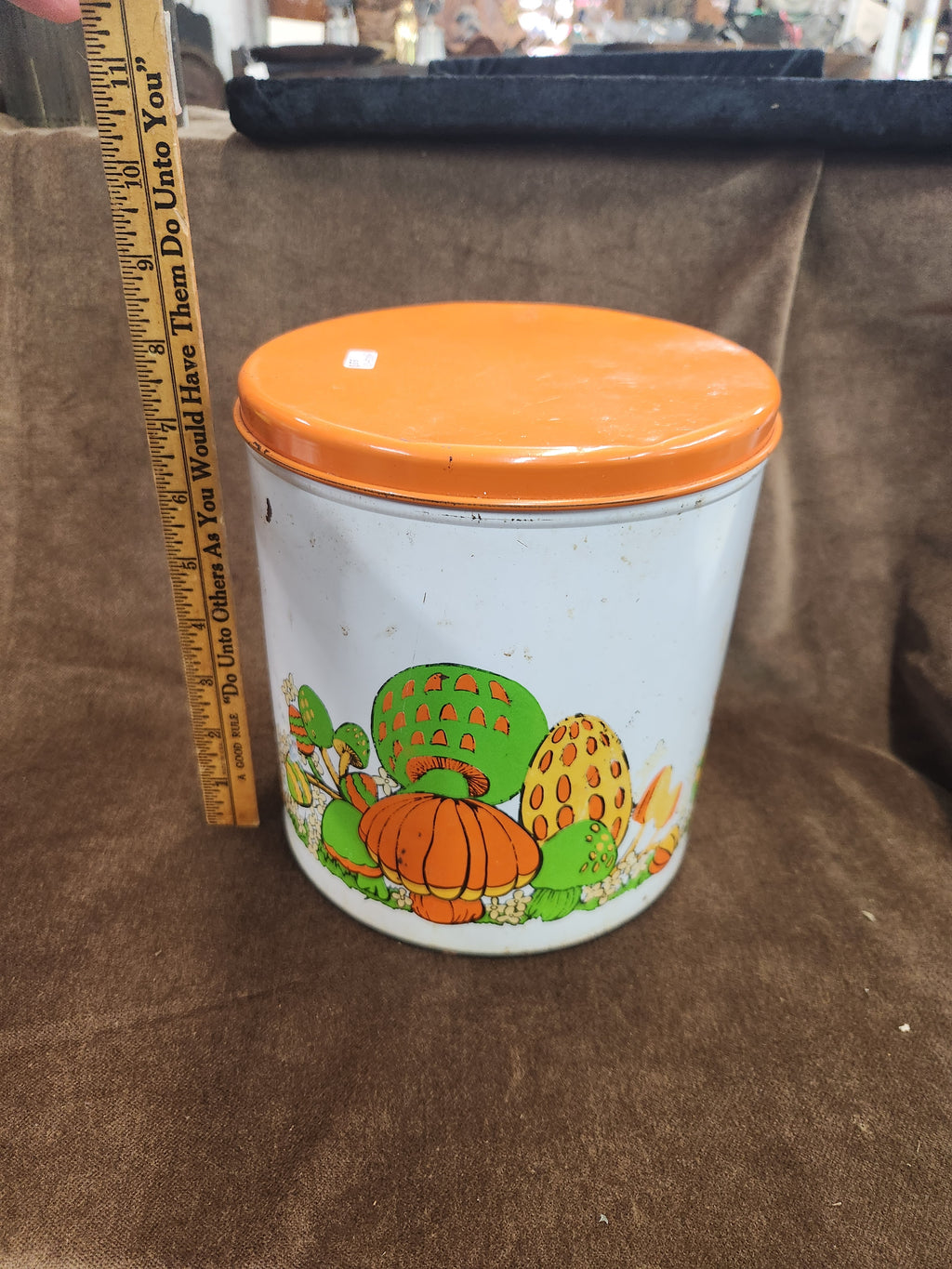 Vintage 70's Metal Kitchen Canister Ballonoff Mushrooms