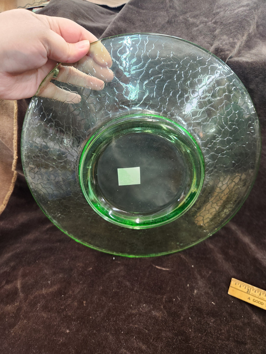 Vintage Green Glass Plate L.E. Smith Glass Company? Crackle Glass