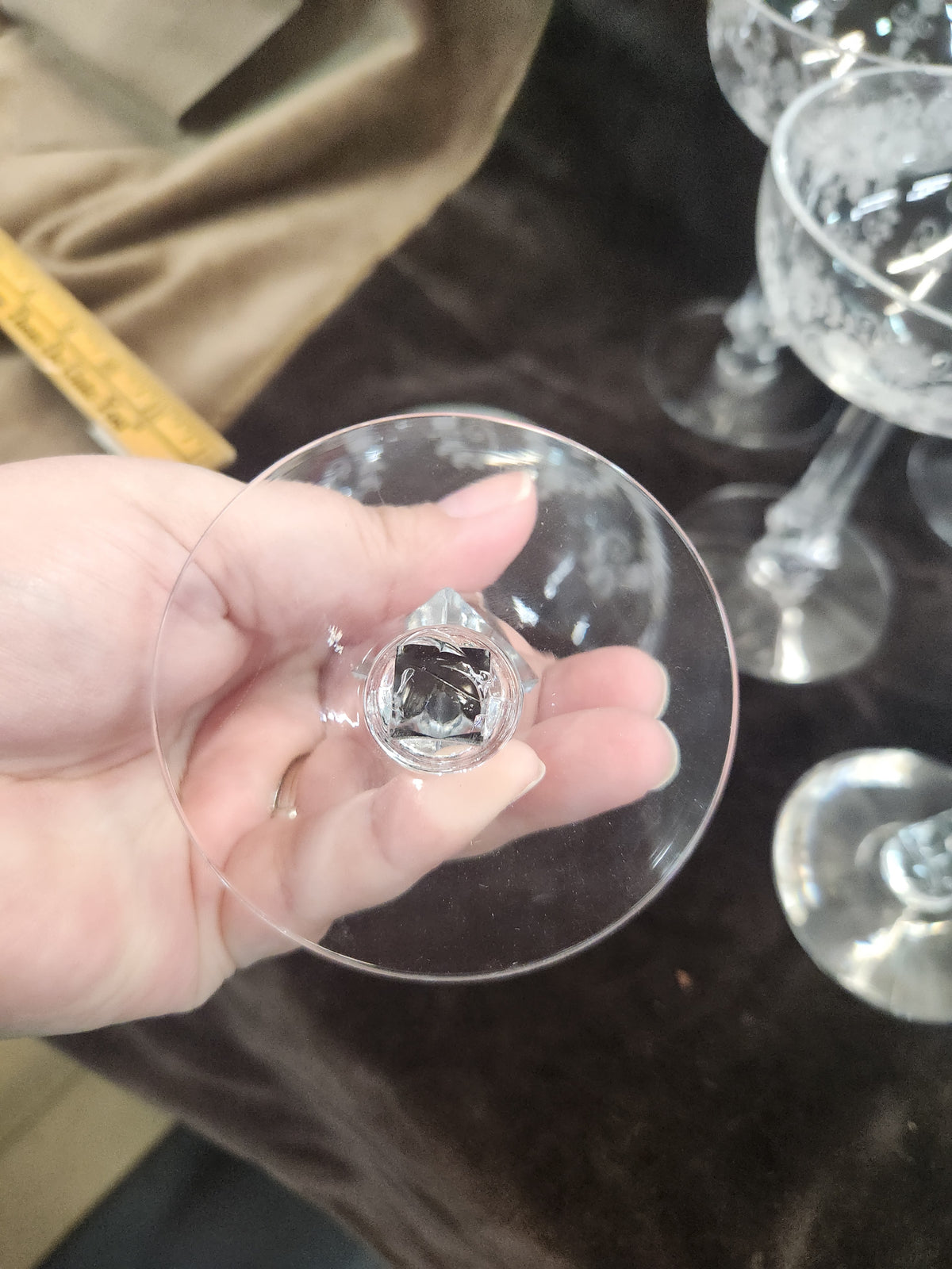 10 Vintage Crystal Champagne/Sherbert Glasses with Delicate Etched Floral and Scroll Pattern Fostoria Bouquet Style