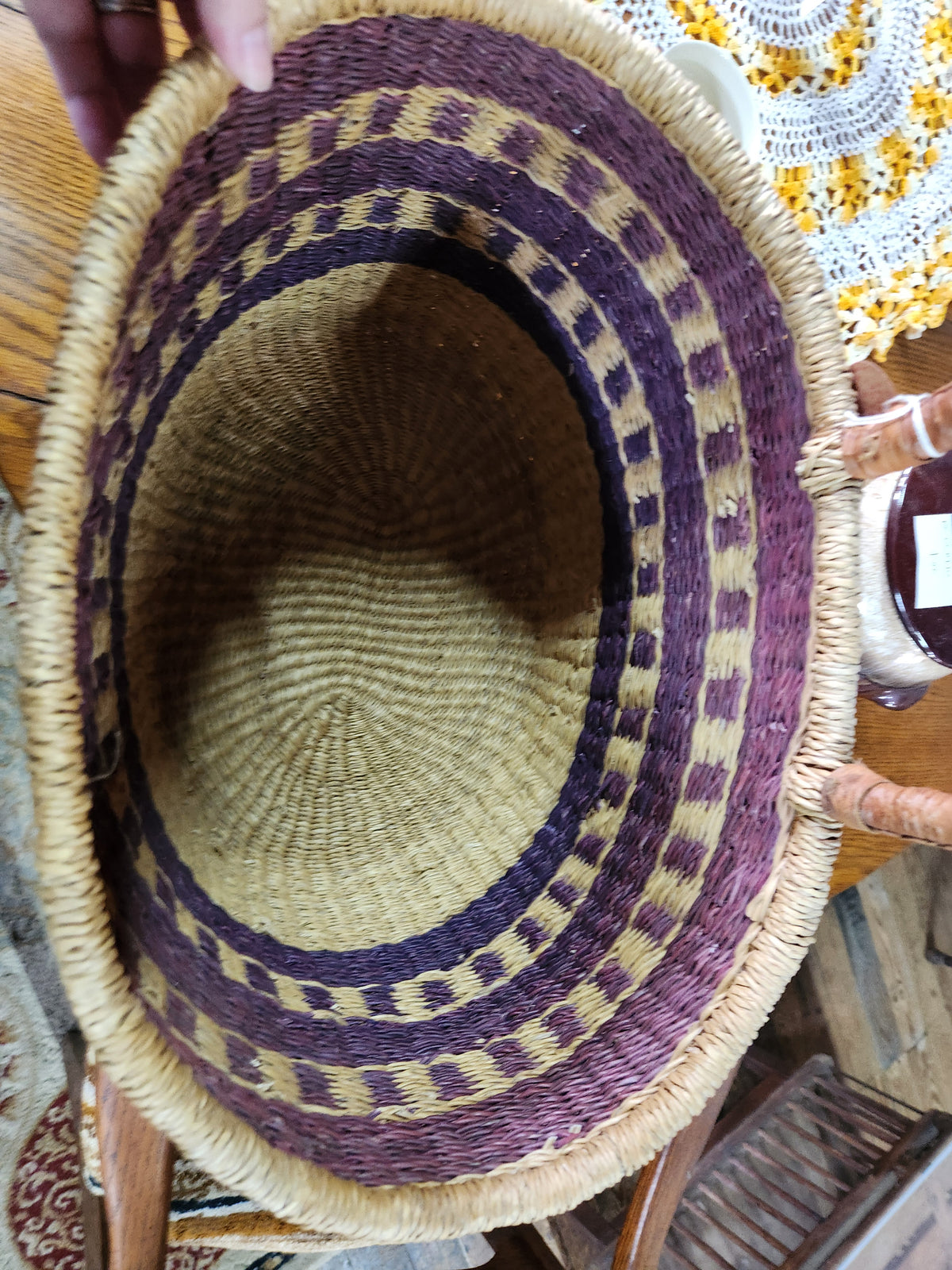 Vintage Hand-Woven Straw Market Basket