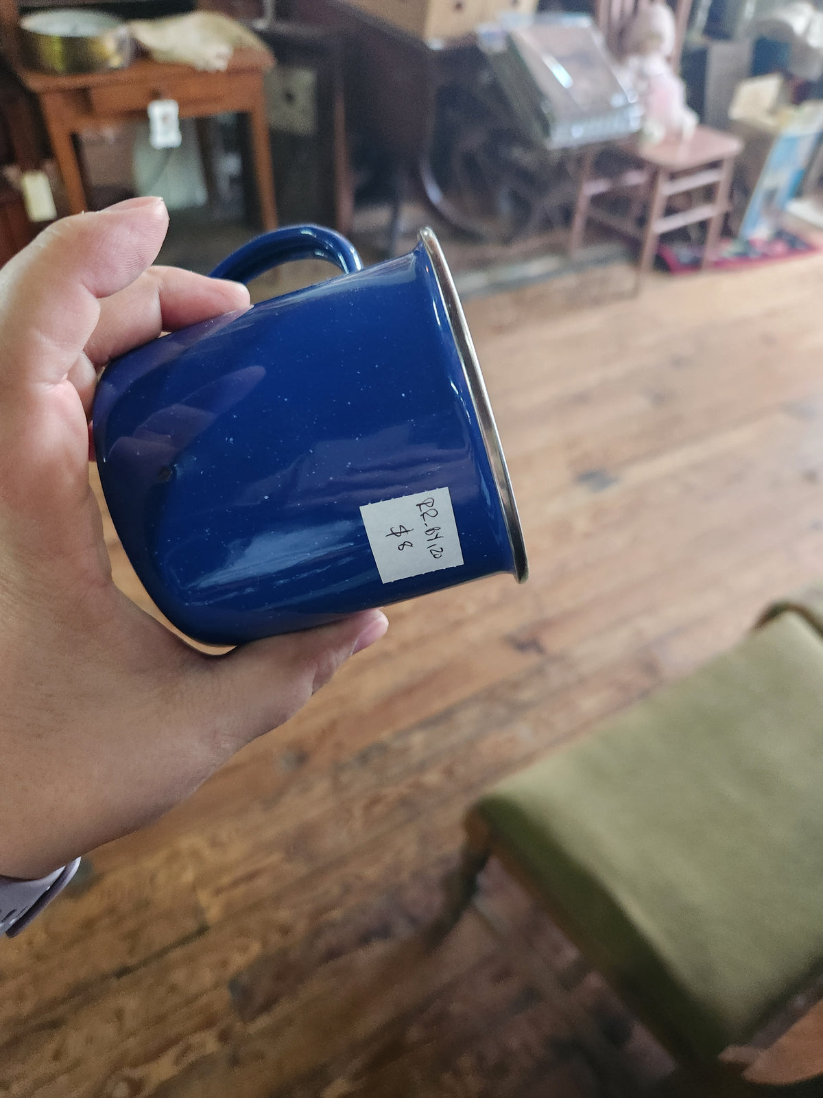 Vintage Blue & White Speckled Enamelware Mug