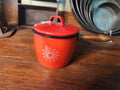 Vintage Country Cookery Orange Enamelware Pot with Lid and Wooden Handle