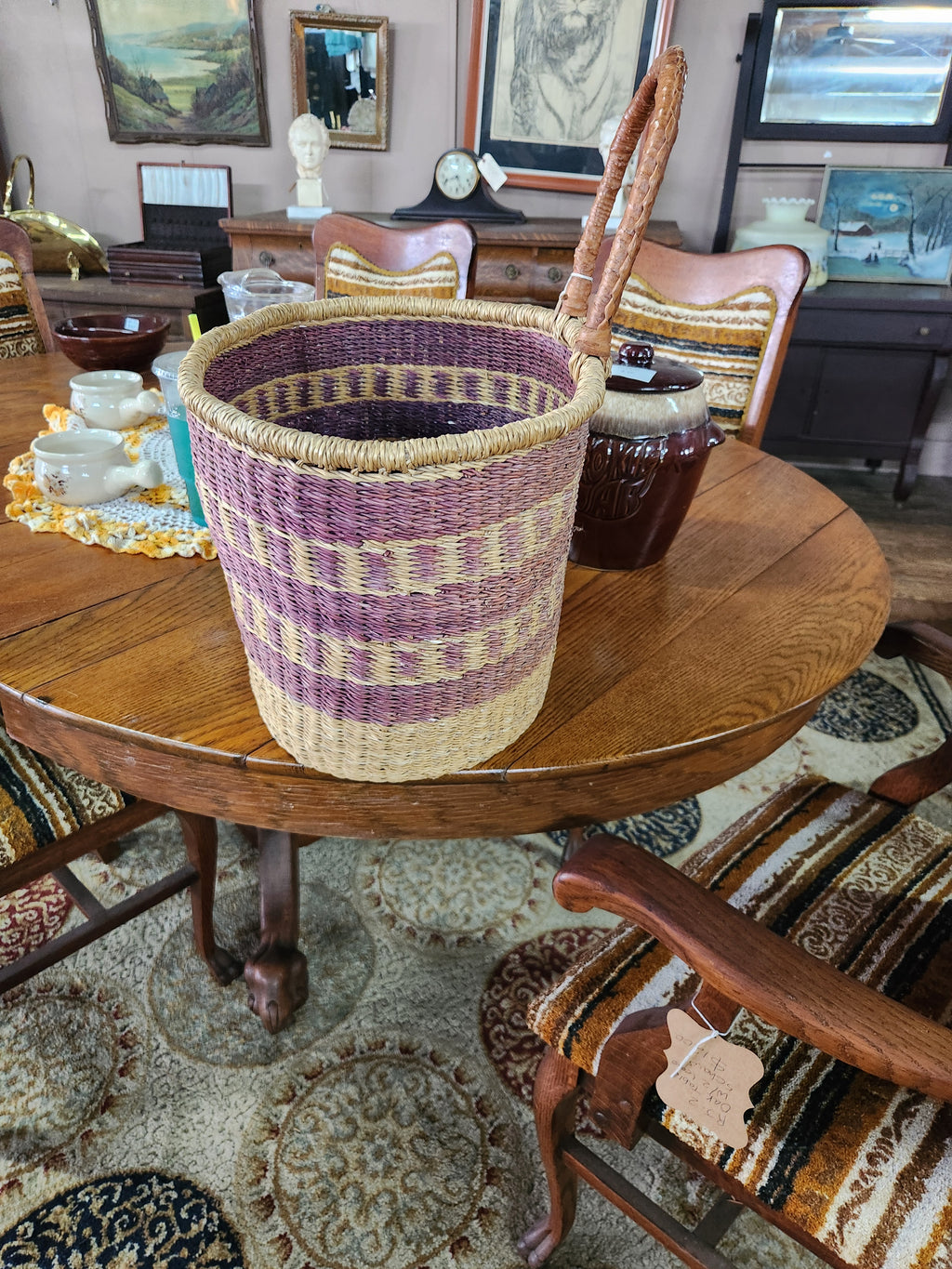 Vintage Hand-Woven Straw Market Basket