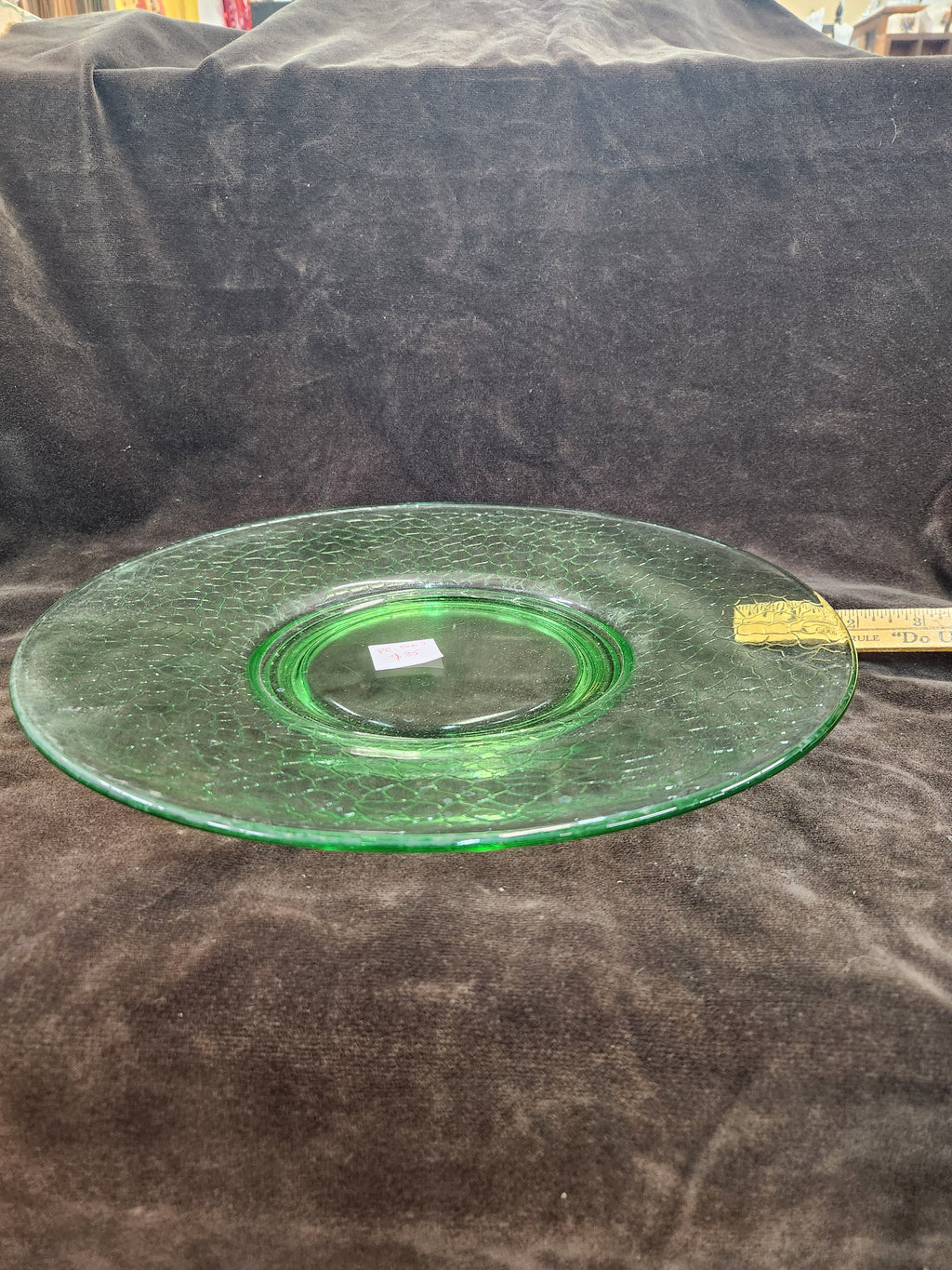 Vintage Green Glass Plate L.E. Smith Glass Company? Crackle Glass
