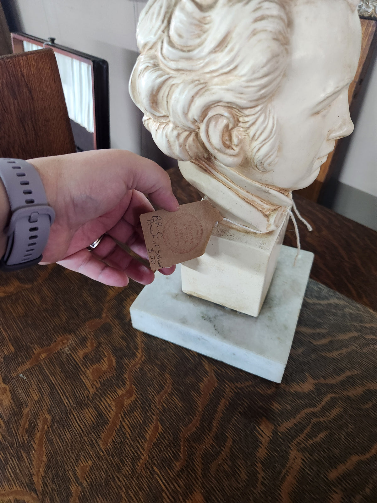 VIntage Composite Marble & Alabaster Bust of Composer Franz Schubert