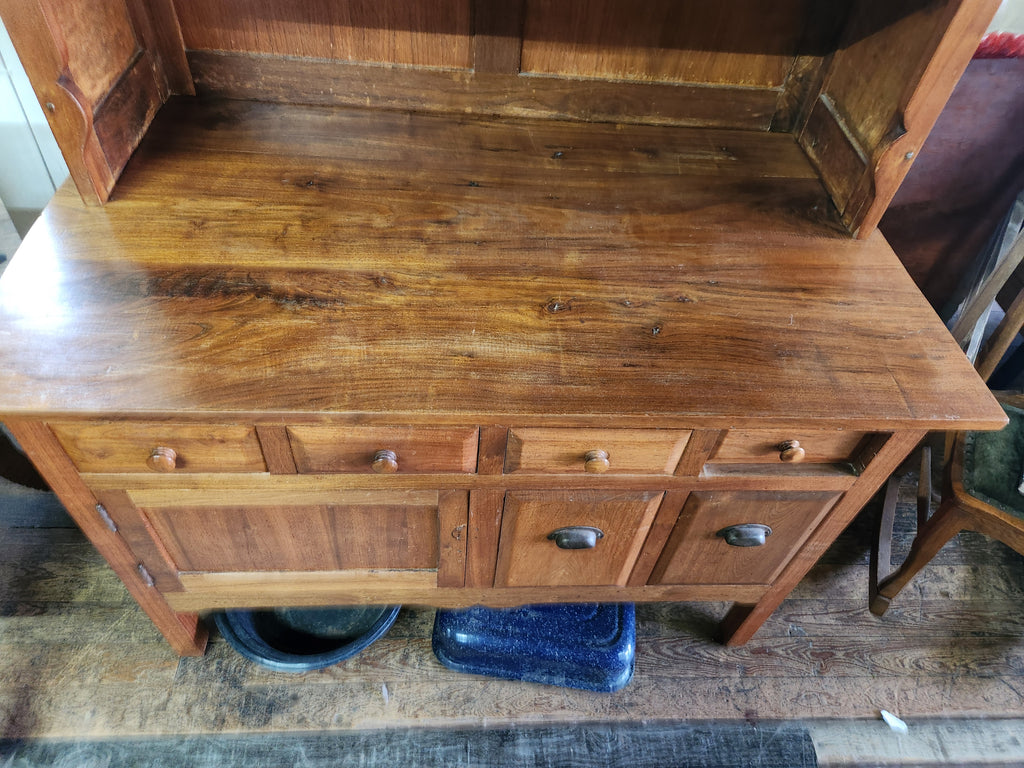 Traditional Walnut Two-Piece Wooden Kitchen Hutch & Lower Buffet/Sideboard