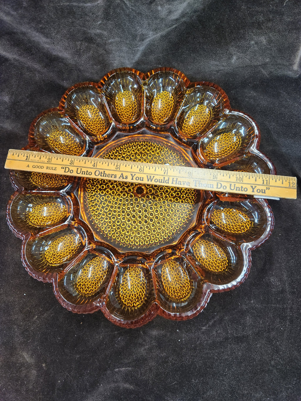 Vintage Indiana Glass Amber Hobnail Deviled Egg Plate