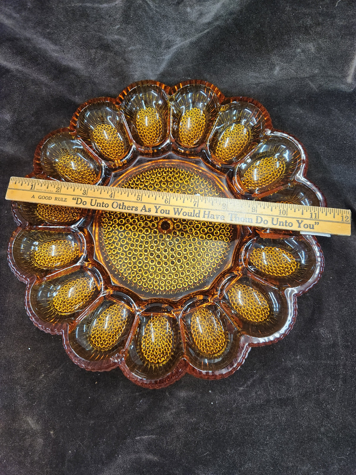 Vintage Indiana Glass Amber Hobnail Deviled Egg Plate