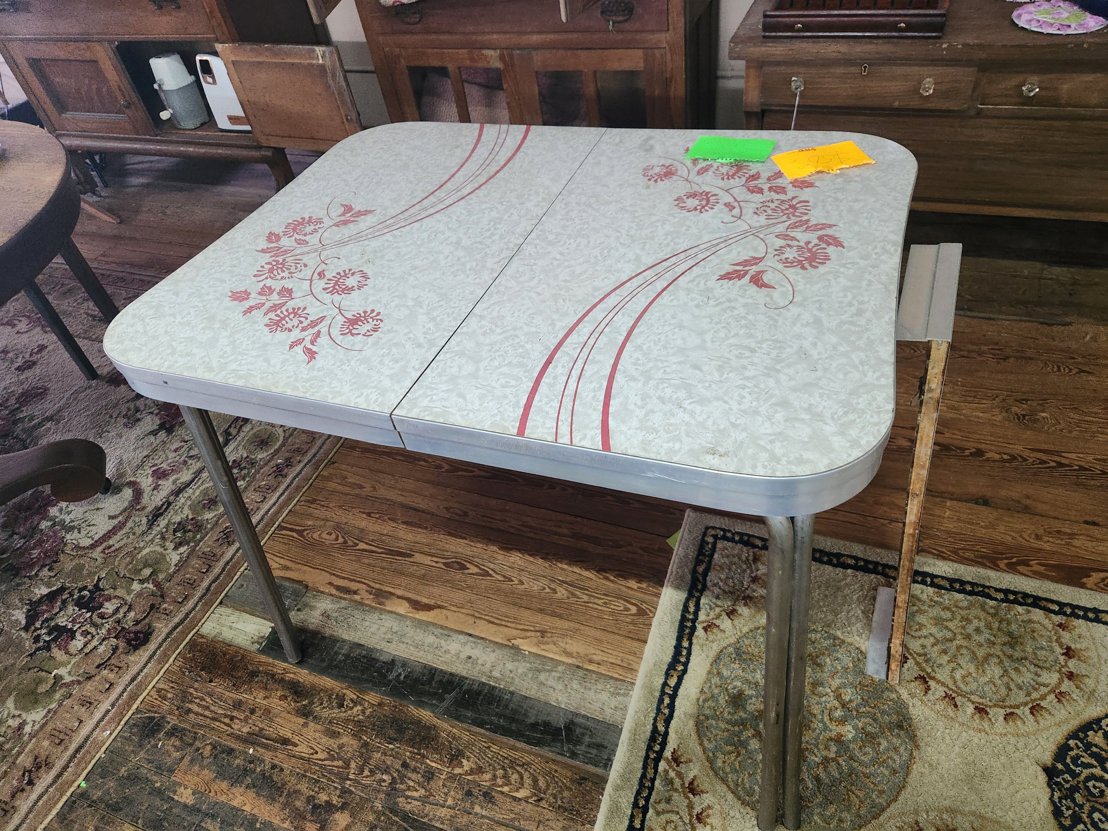 Vintage 1950s Mid-Century Modern Formica and Chrome Dinette Table with Leaf