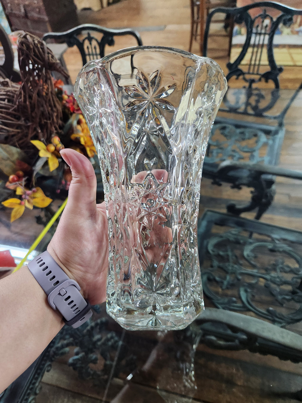 Vintage Glass Vase Anchor Hocking Early American Prescut Star of David
