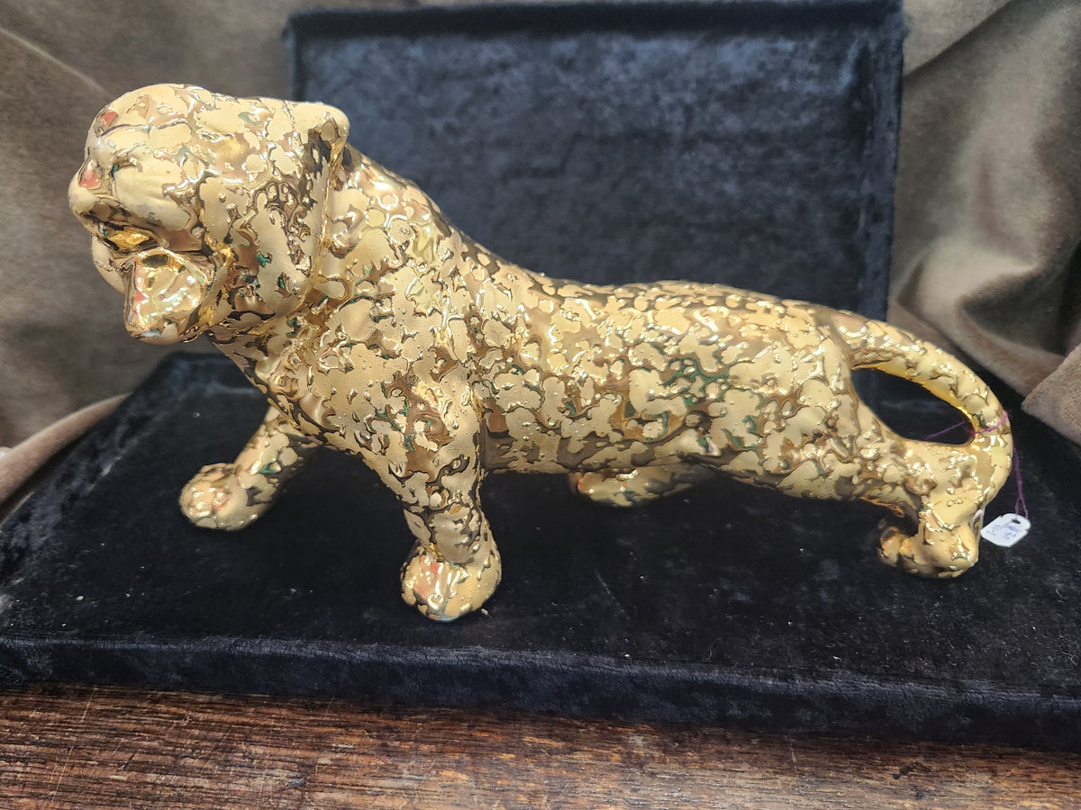 Vintage Weeping Gold Porcelain Jaguar FIgurine