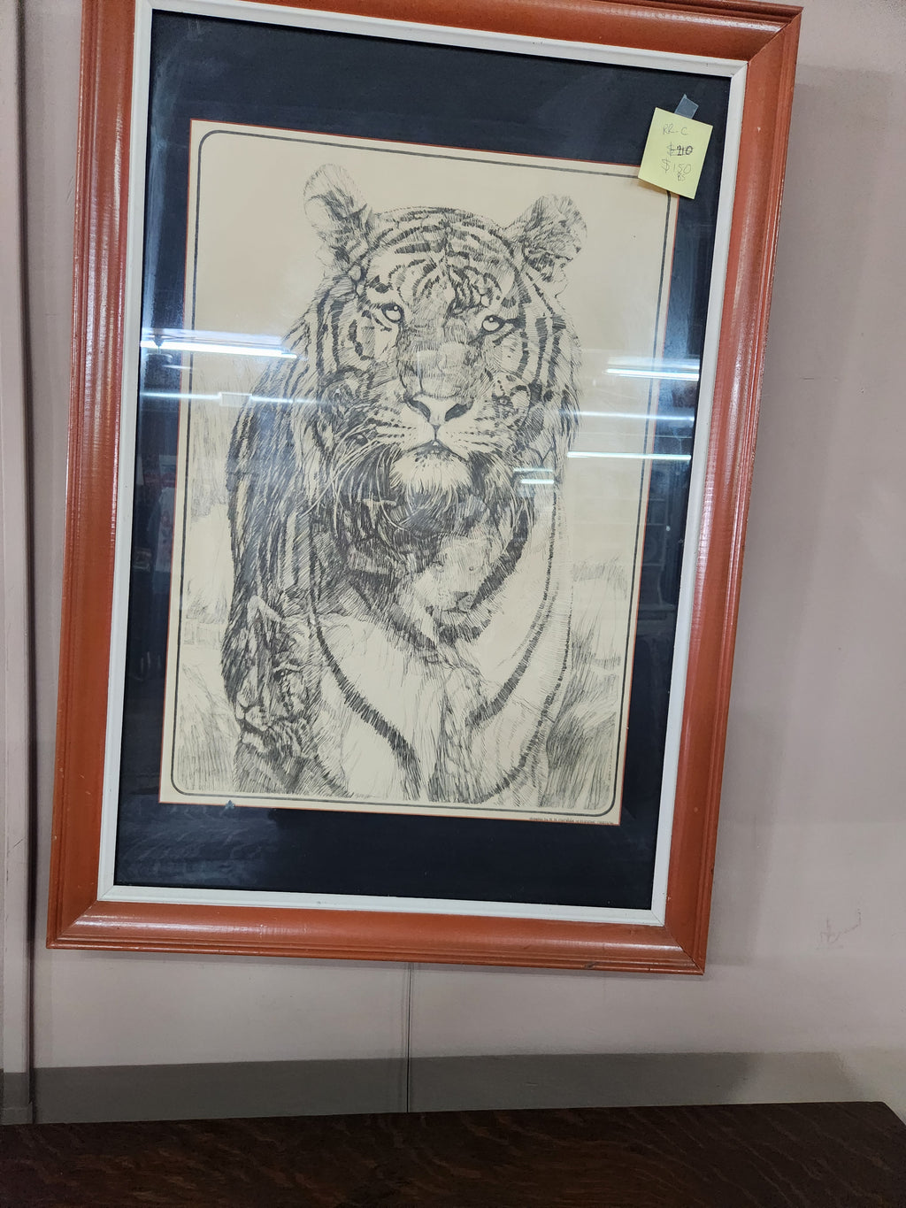 Vintage Framed Illusory Pen & Ink Tiger Poster Artwork Robert Regis Dvorak 1975