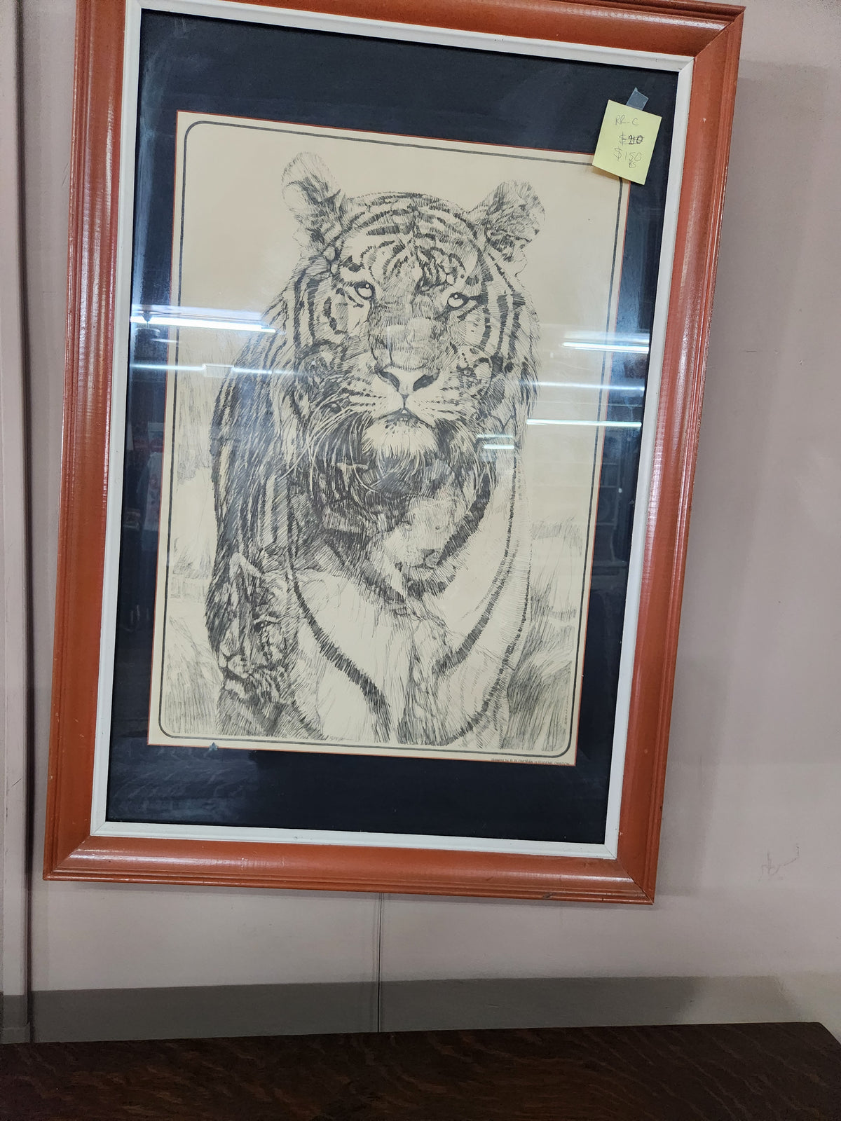 Vintage Framed Illusory Pen & Ink Tiger Poster Artwork Robert Regis Dvorak 1975