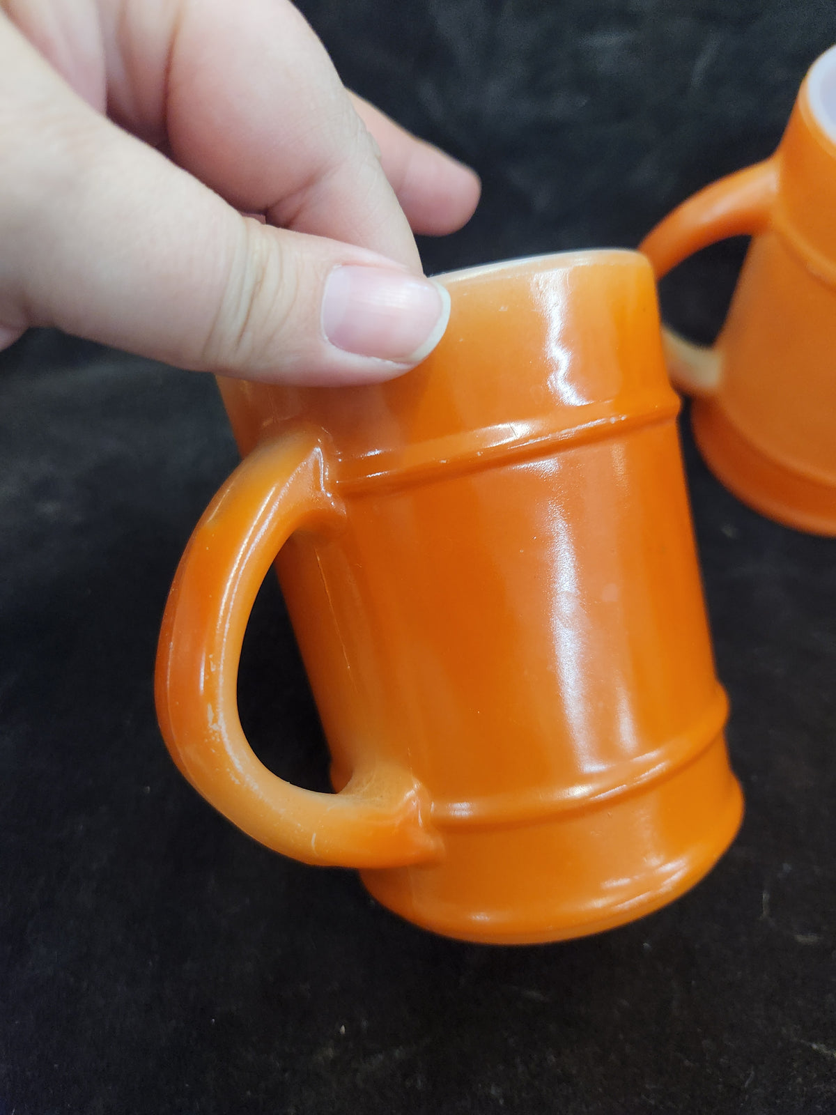 3 Vintage Anchor Hocking Fire King Orange Barrel Mugs Milk Glass