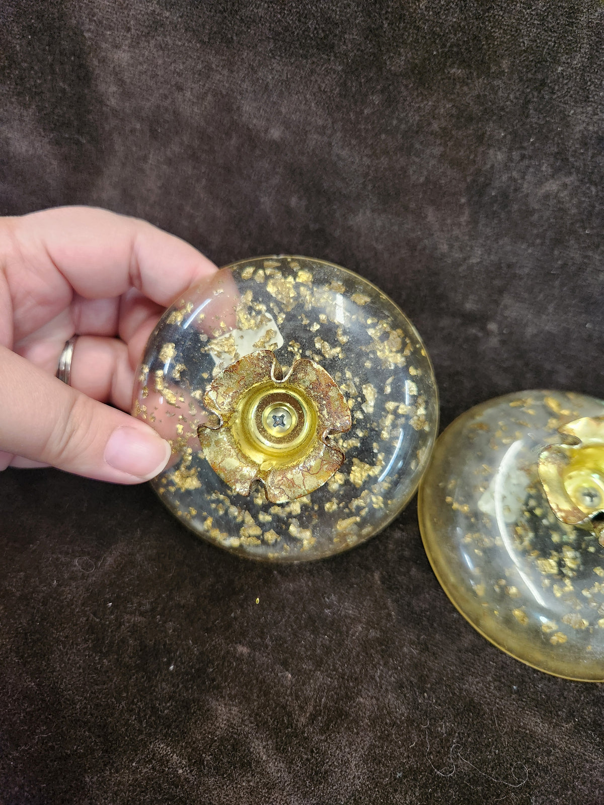 Vintage Lucite Taper Candle Holders Embedded with Gold-Tone Flakes