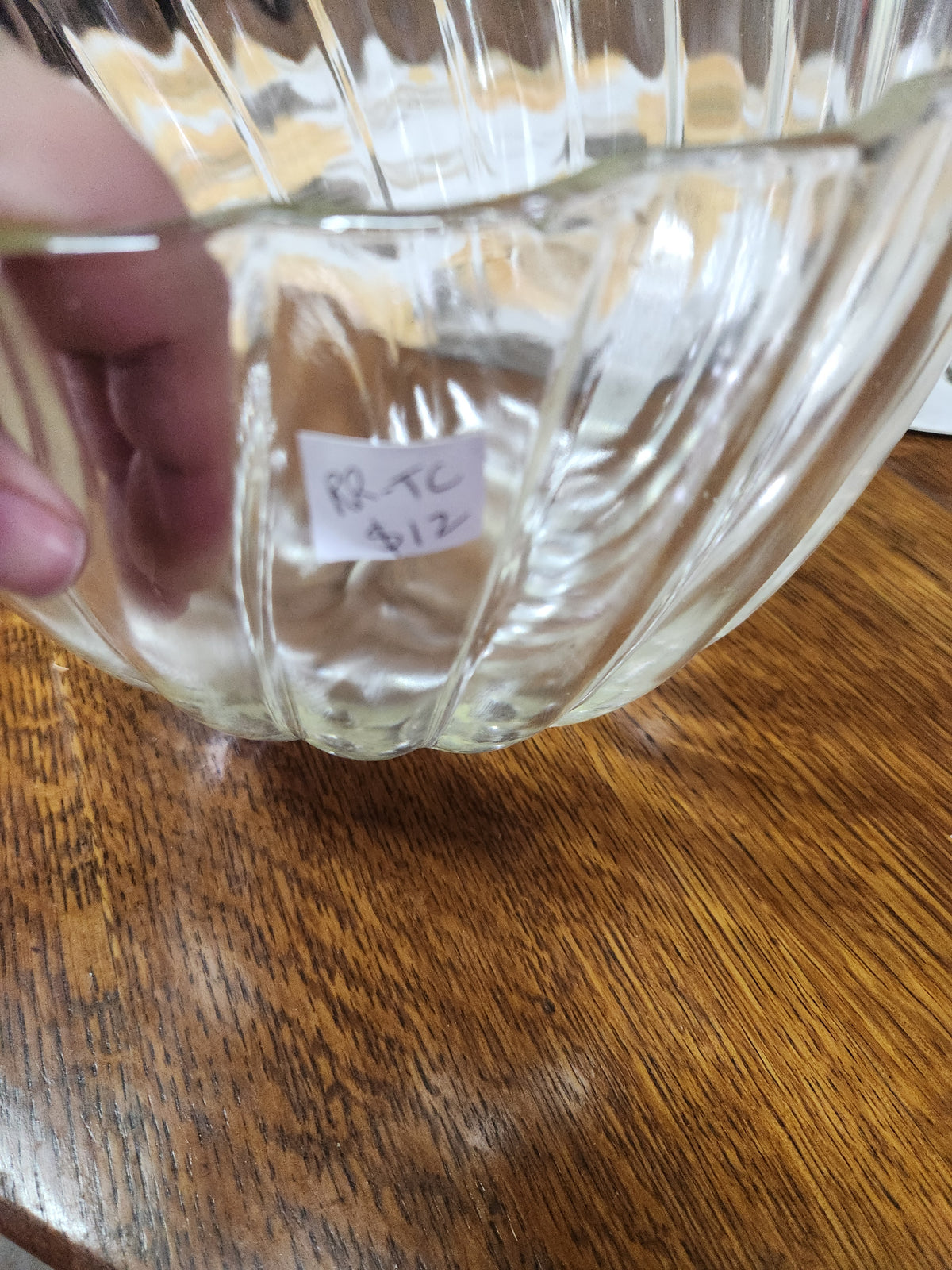 Vintage Clear Glass Serving Bowl Colonial Swirl Pattern Hazel Atlas