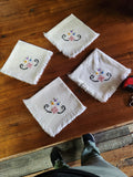 Set of 4 Vintage Hand-Embroidered Linen Napkins