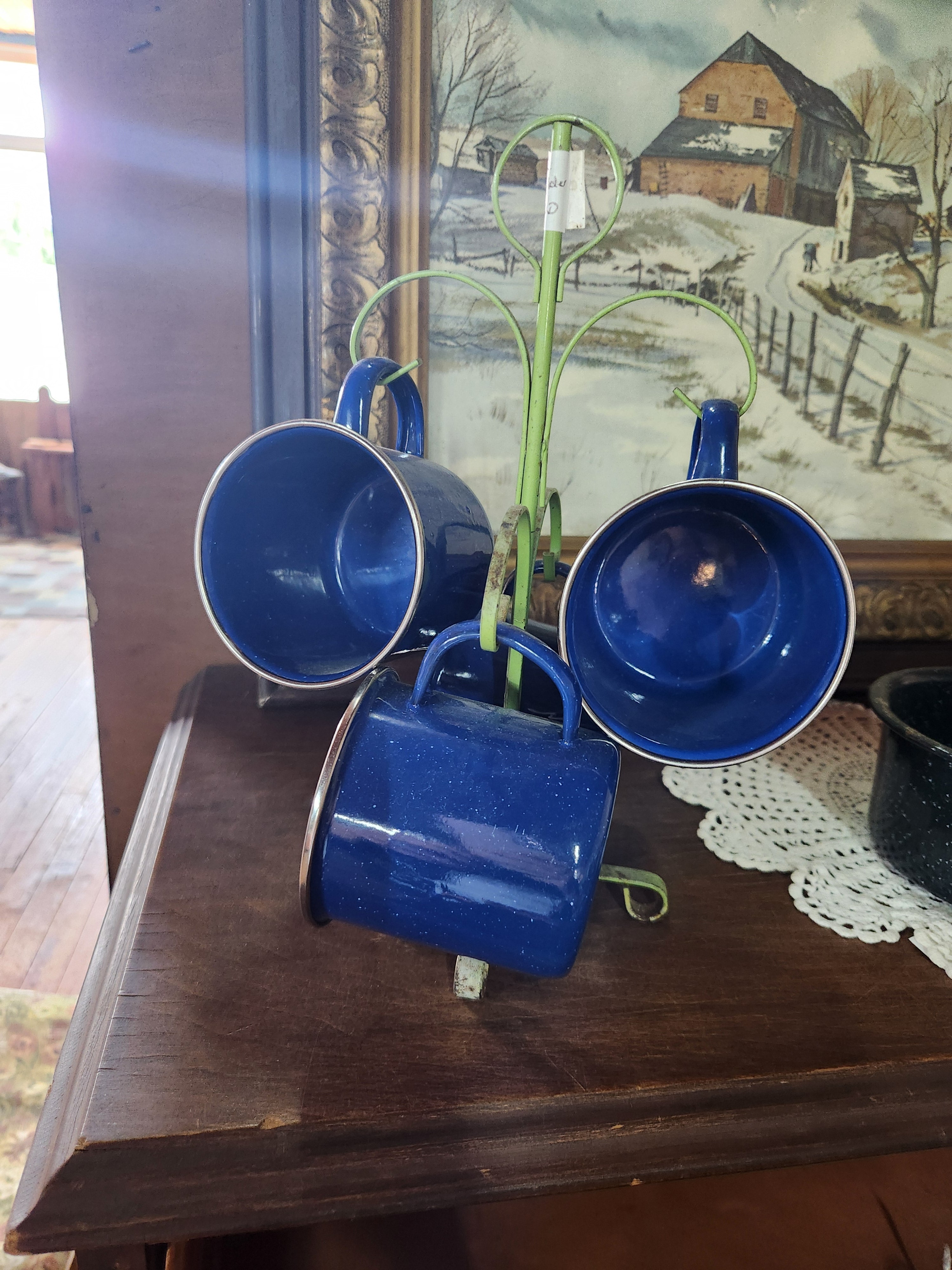 Vintage Blue & White Speckled Enamelware Mug