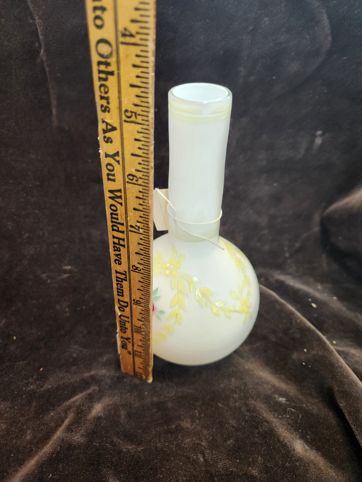 Antique Hand-Painted Milk Glass or Opaline Glass/Bud Vase or Barber Bottle Featuring a Floral Motif