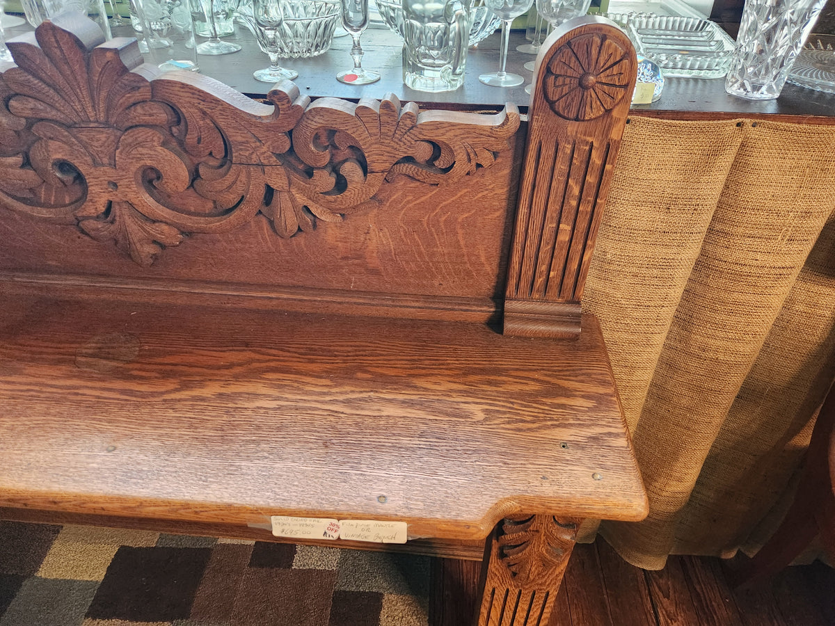 Solid Carved Oak 1920's-30's Fireplace Mantle or Vintage Bench