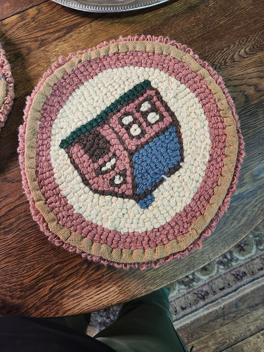 Pair of Vintage Hook Rug Seat Cushions
