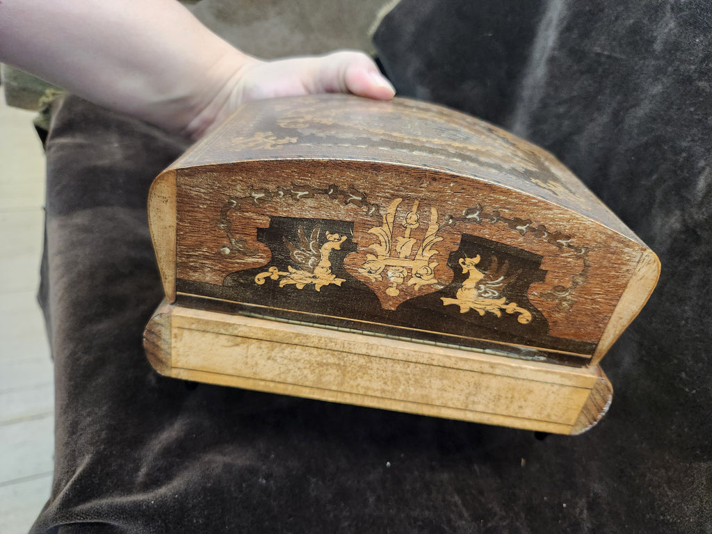 Vintage Italian Inlaid Wood Musical Cigarette Dispenser Box