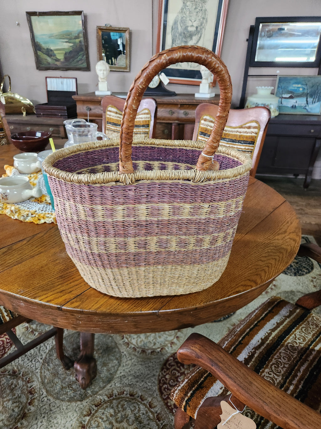 Vintage Hand-Woven Straw Market Basket