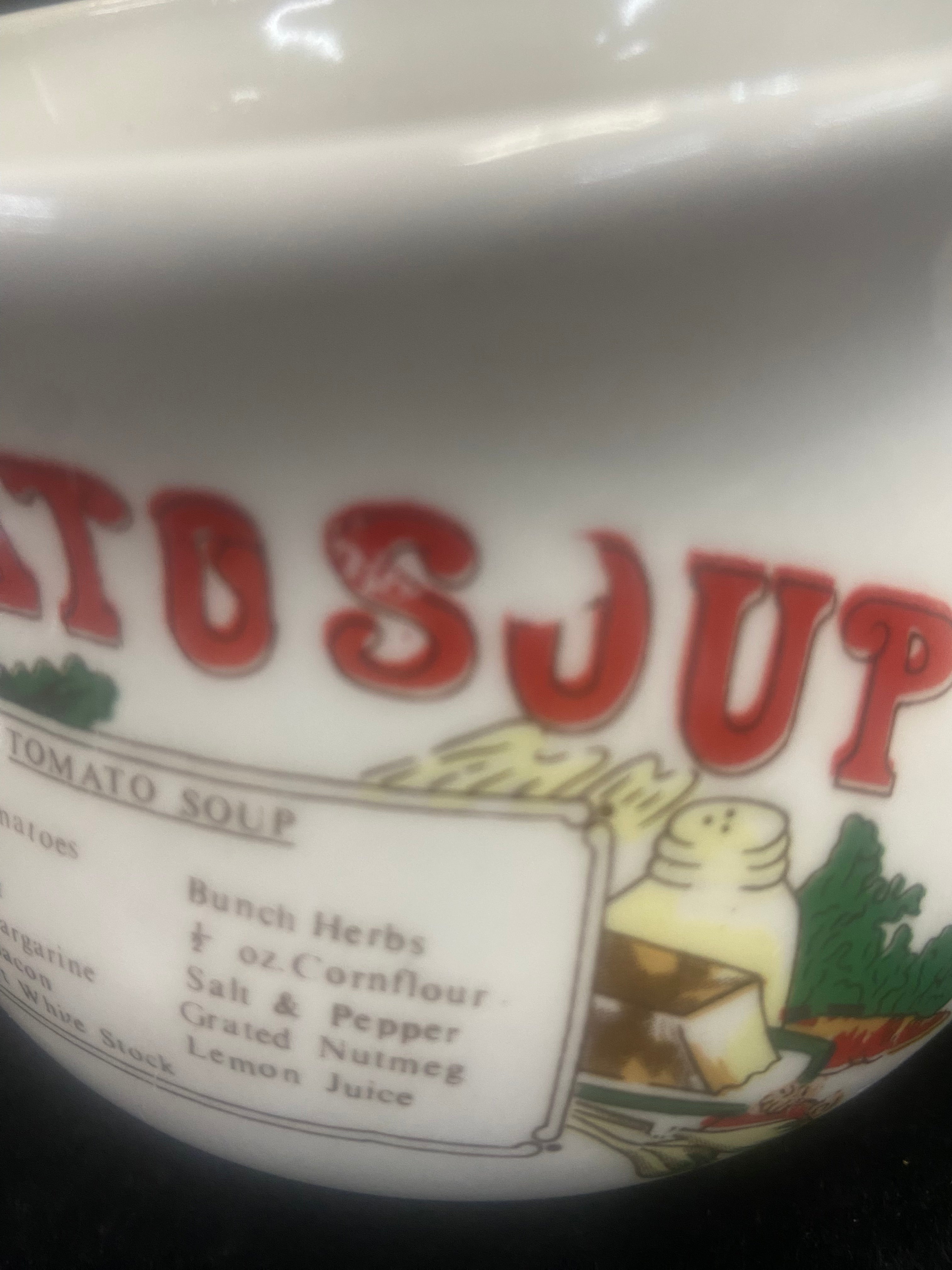 Retro White Ceramic Soup Mug "Tomato Soup" with Recipe
