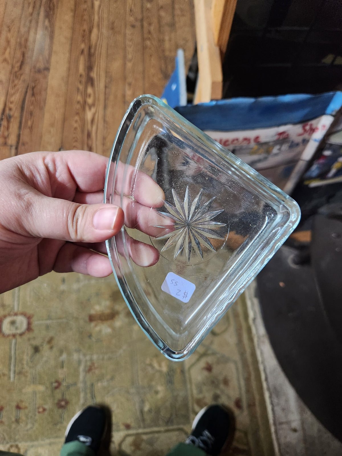 Vintage Wedge-Shaped Glass Insert Dishes Anchor Hocking Star of David Lazy Susan or Relish Dish