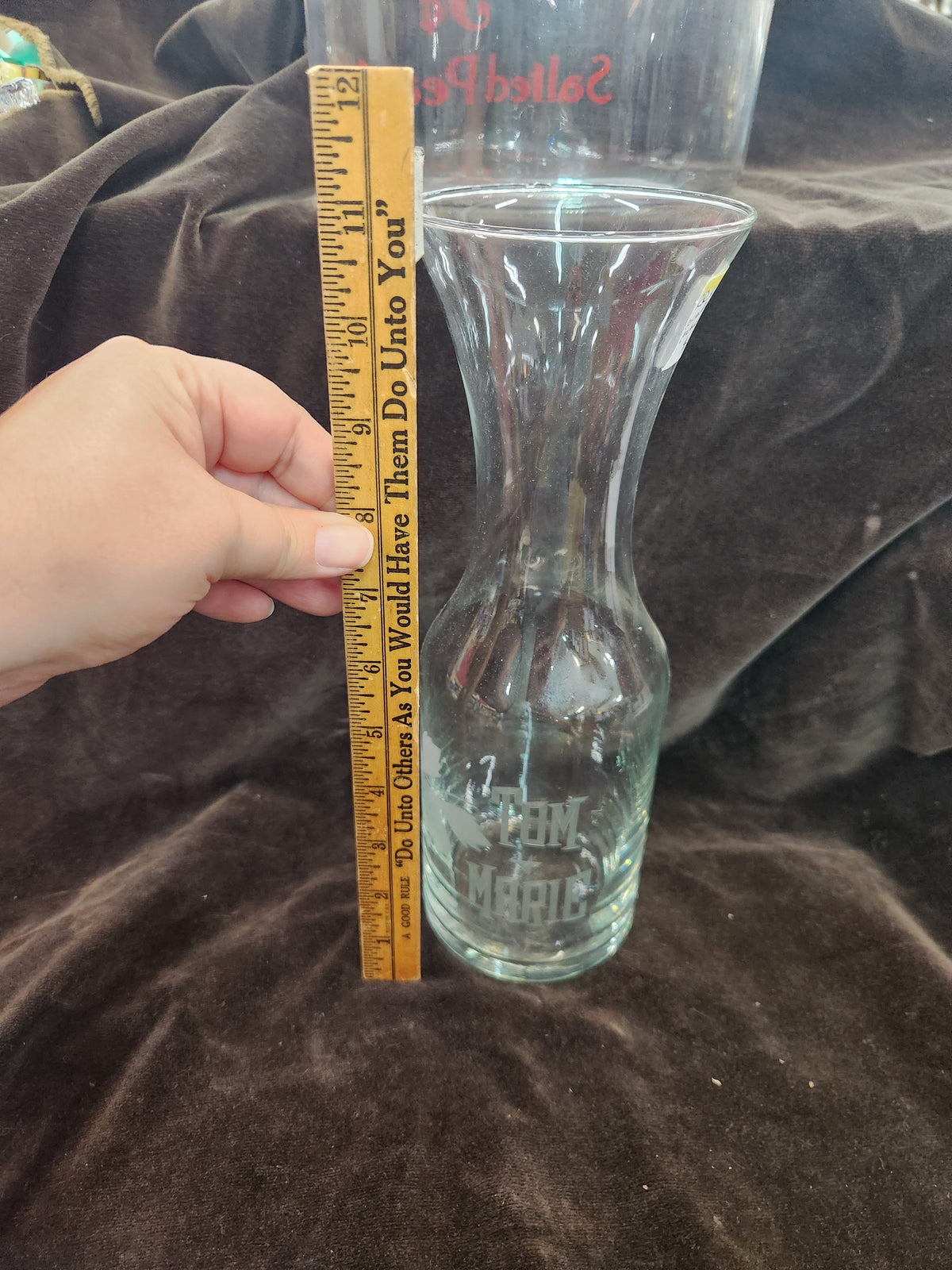 Clear Glass Wine Carafe/Decanter Featuring a Custom Etched/Frosted Design