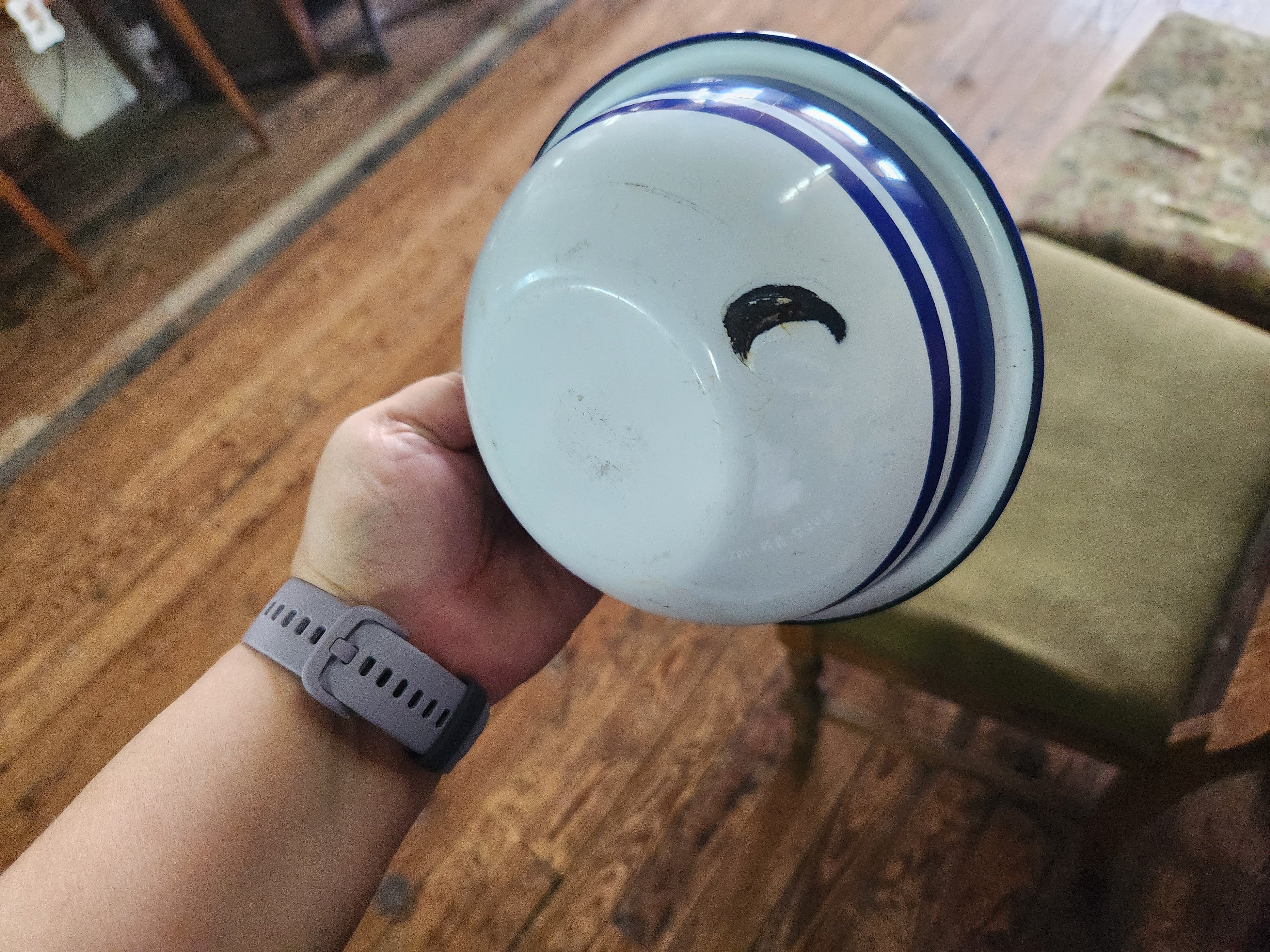Vintage Blue & White Striped Enamelware Bowl