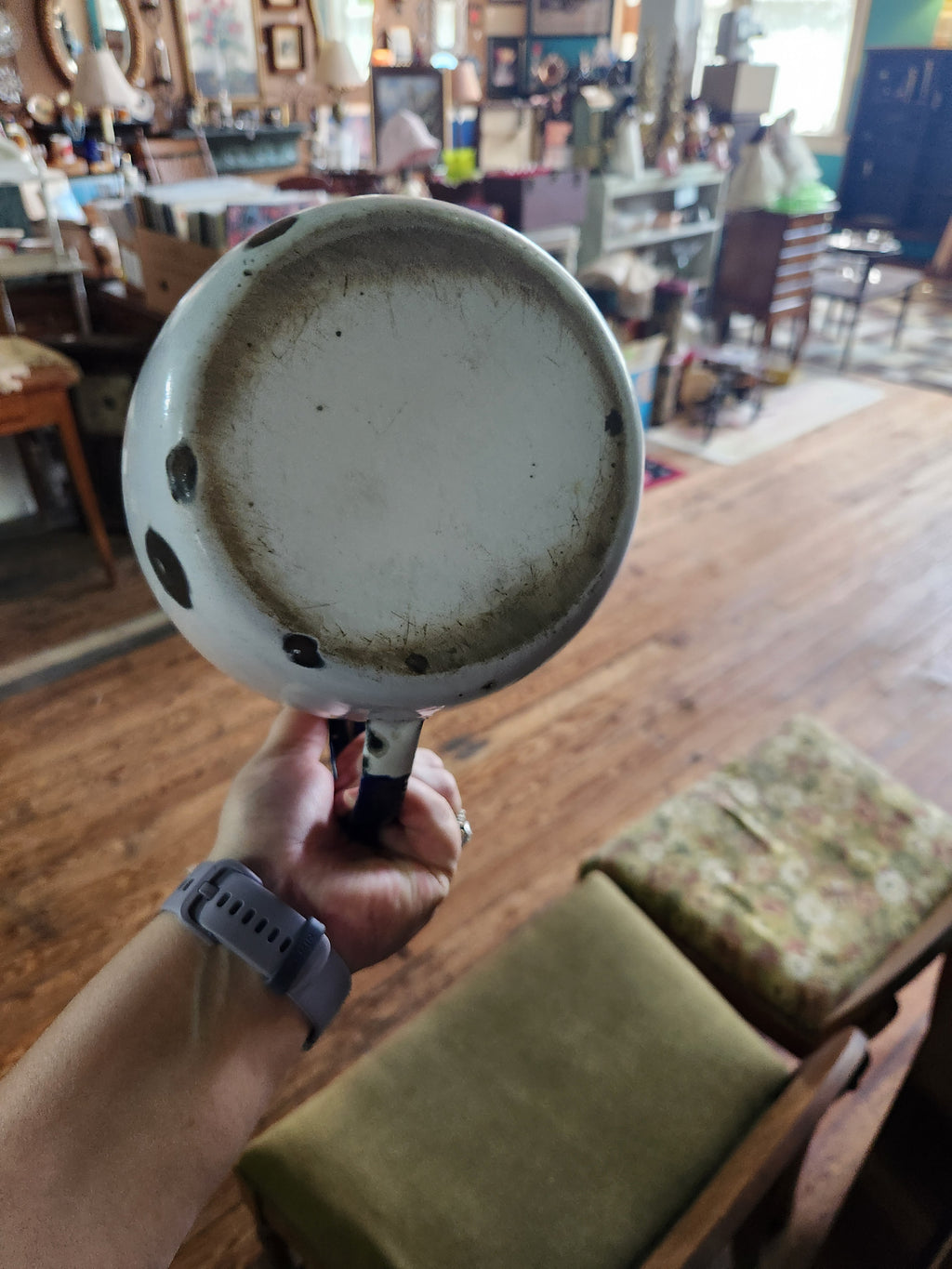 Vintage White Enamelware Milk Pitcher