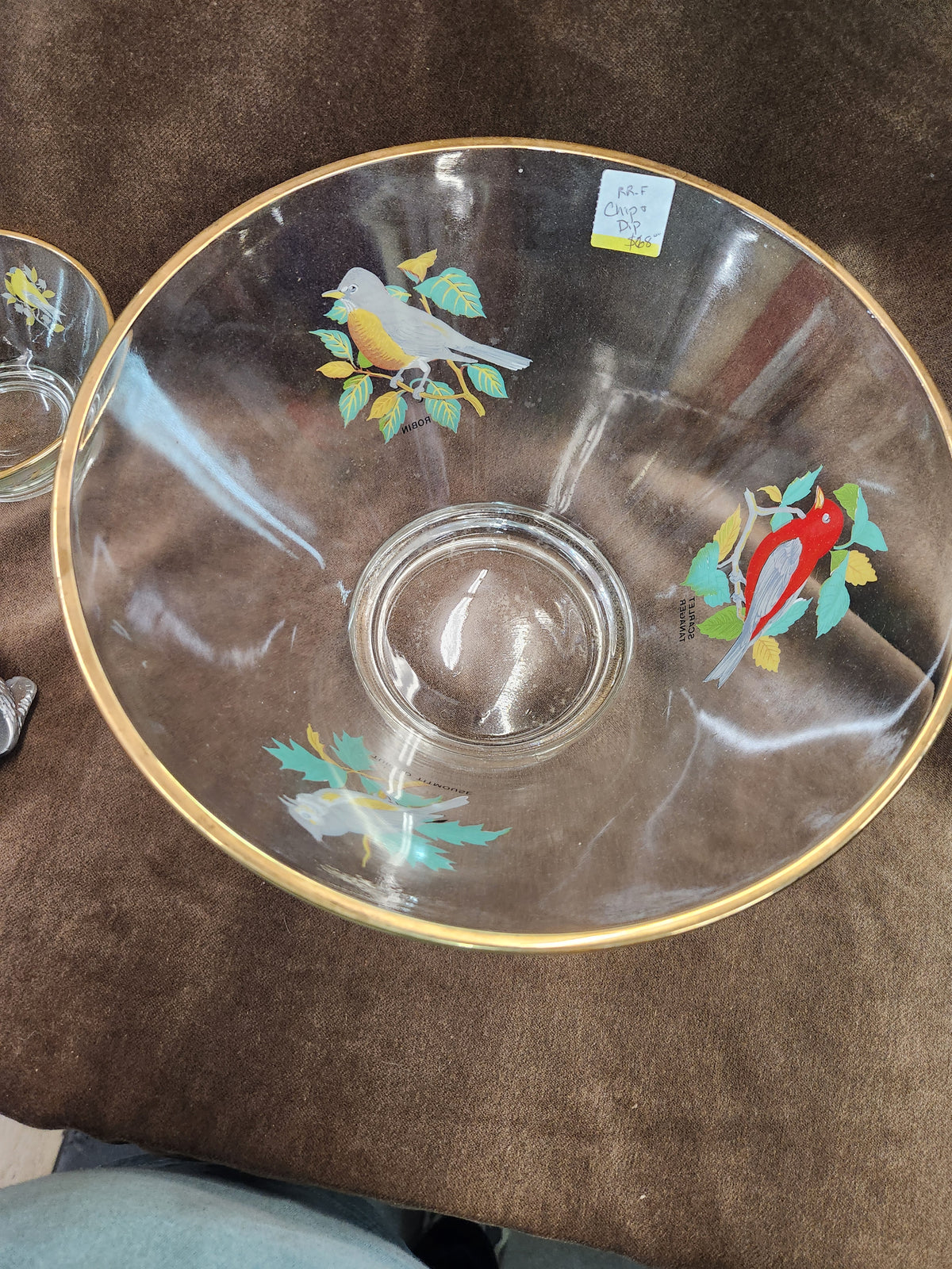Vintage West Virginia Glass American Songbird Chip and Dip Bowl Set