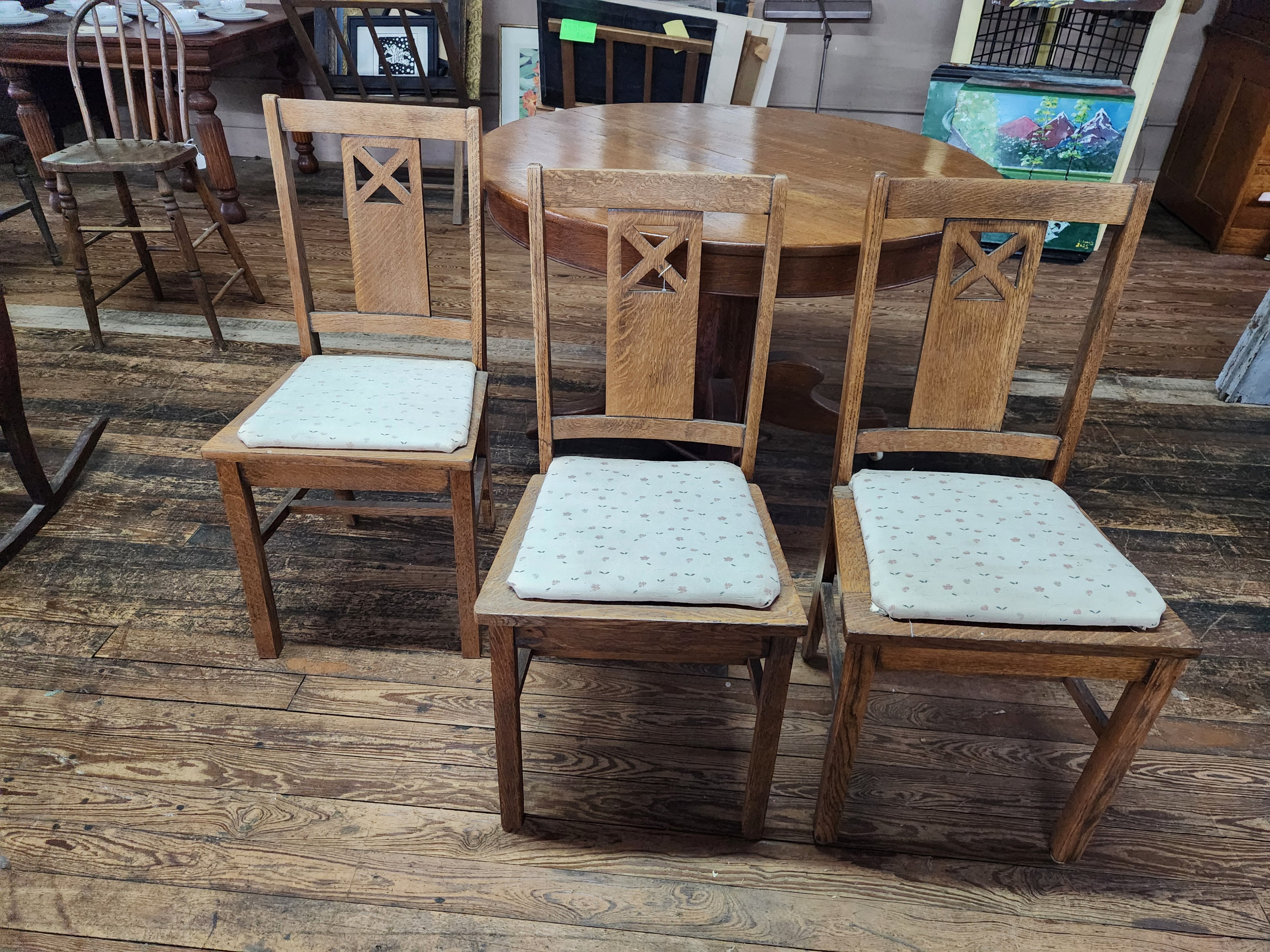 3 Vintage Arts&Crafts/Mission Style Oak Dining Chairs