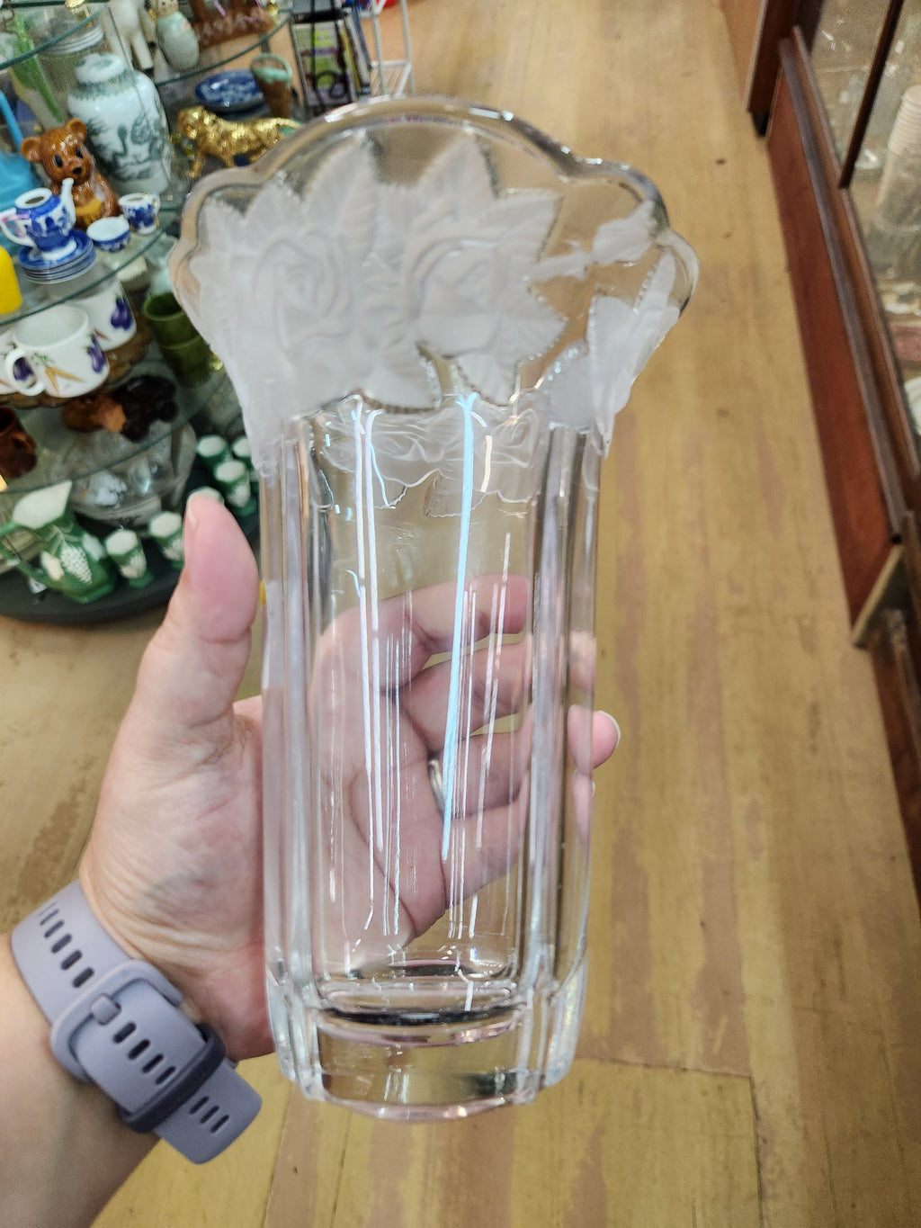 Vintage Mikasa Studio Nova "Winter Rose" Vase Featuring a Frosted Satin Rose Pattern