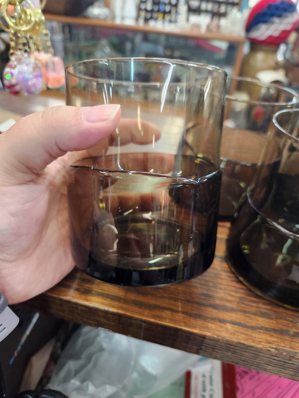 8 Vintage Smoke-Gray, Hand-Blown Glass Tumblers