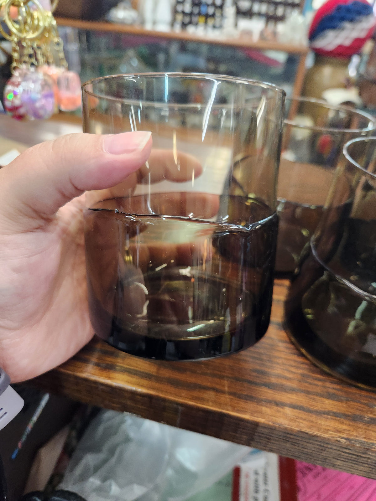8 Vintage Smoke-Gray, Hand-Blown Glass Tumblers