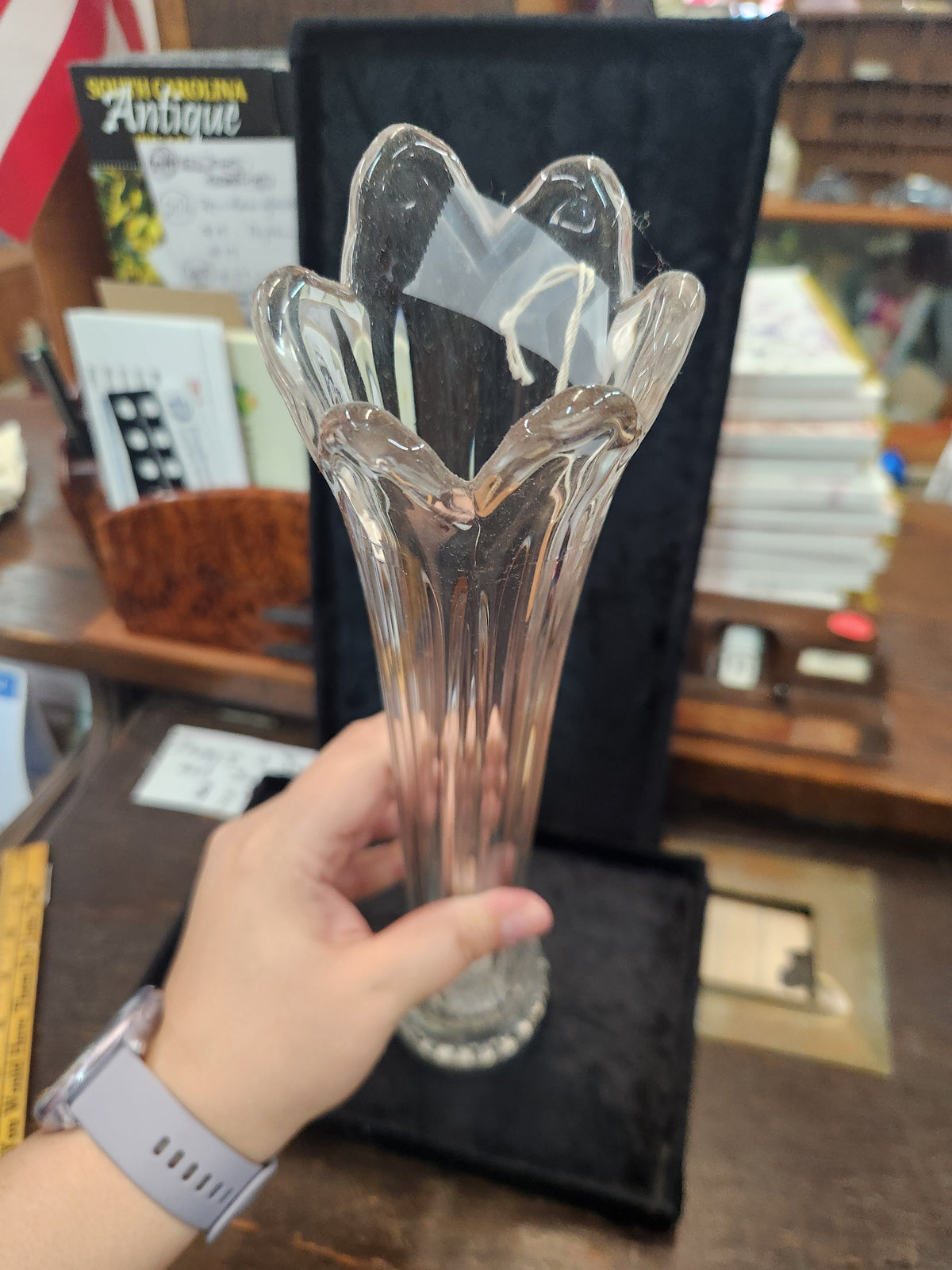 Vintage Clear Glass Swung Vase