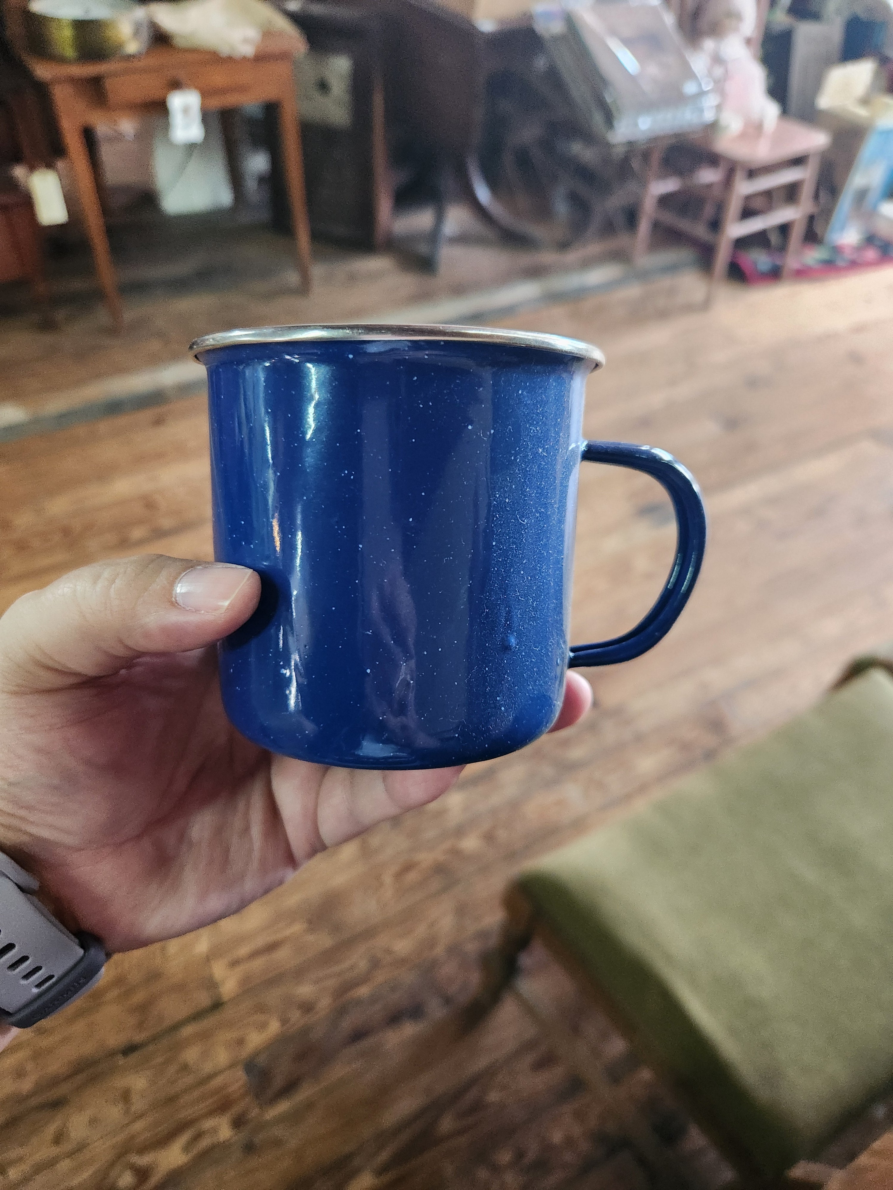 Vintage Blue & White Speckled Enamelware Mug