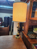 Vintage 1960s Hollywood Regency Brass & Black Enamel Table Lamp
