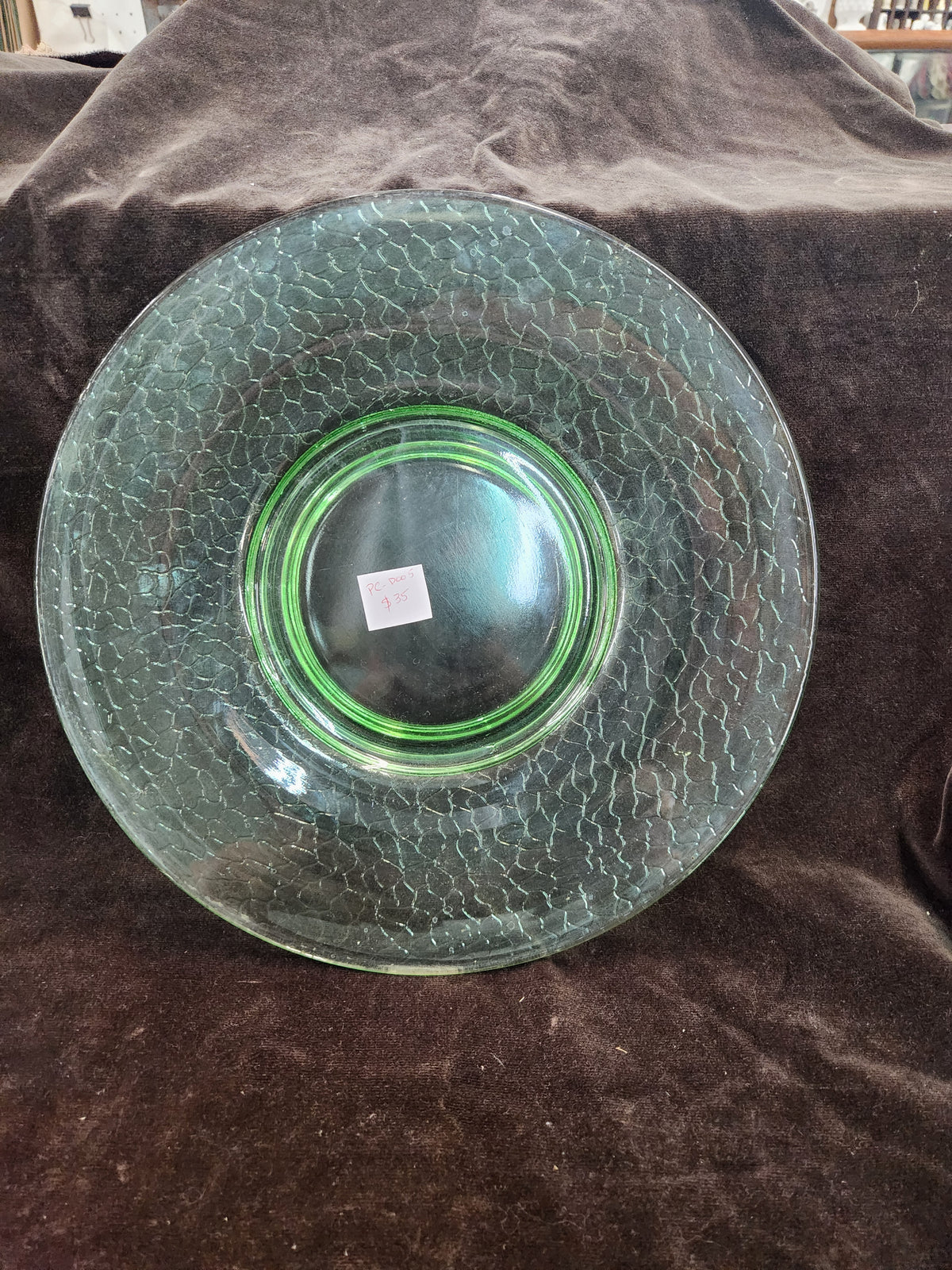Vintage Green Glass Plate L.E. Smith Glass Company? Crackle Glass