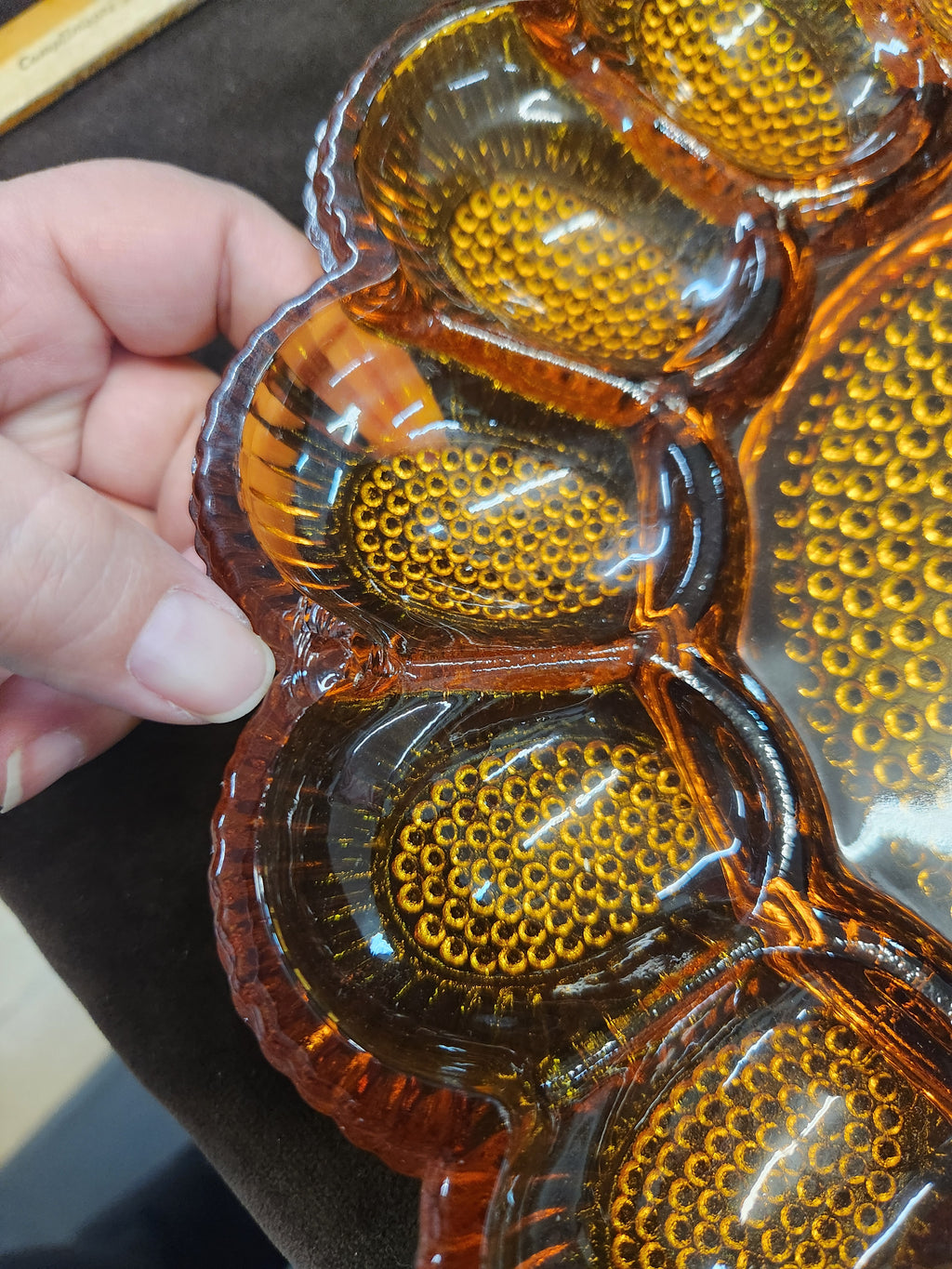Vintage Indiana Glass Amber Hobnail Deviled Egg Plate