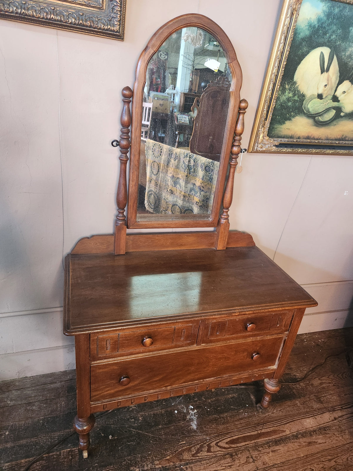 Vintage Wooden Dresser with Vanity Swivel Mirror