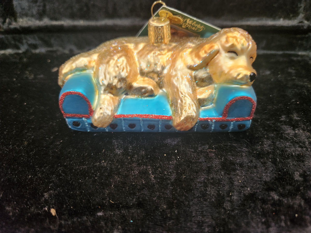 The Old World Christmas Sleepy Doodle Dog Ornament